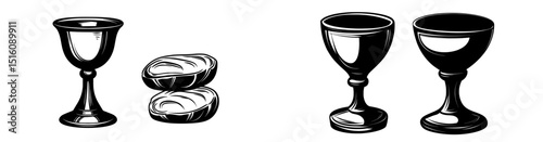 A chalice containing bread is depicted in a hand-drawn black and white illustration