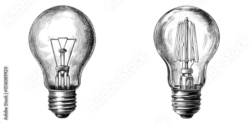 A vintage lightbulb is depicted in a hand-drawn black and white sketch