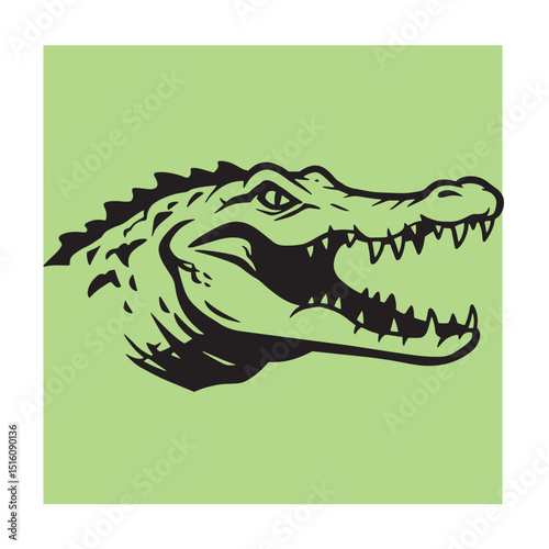 Black and green alligator head vector illustration representing powerful nature and aggression