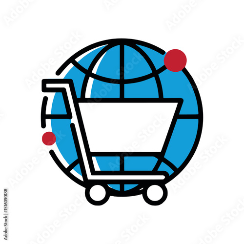 Global E-commerce Shopping Cart Icon – Online Store Vector Illustration