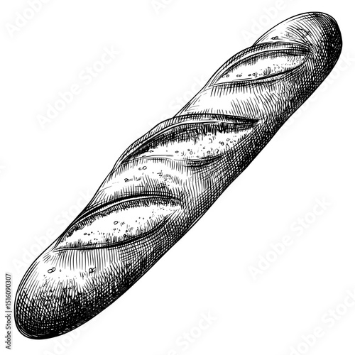 Fresh and appetizing bread is the focus of the bakery sketch, which includes a baguette engraving