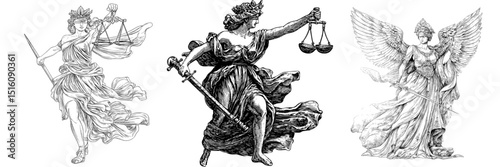 Lady of Justice, Law and Court, Drawing Linear Line Art Sketch Hand-drawn Black and White Modern Illustration’ becomes ‘Modern Hand-drawn Black and White Illustration of Lady Justice, Law, and Court