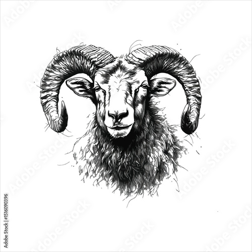 Realistic Ram Head Drawing Detailed Wildlife Sketch