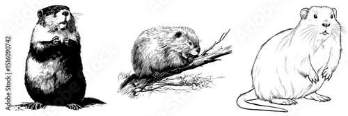Modern black silhouette of a beaver for decorative engraving purposes