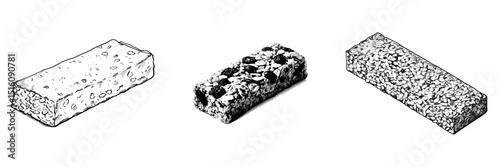 Modern Illustration of a Granola Bar as a Healthy Snack in Black and White Linear Line Art with a Sketch Drawing and Engraving Style, Isolated