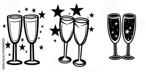 Modern hand-drawn illustration icon representing a champagne toast for celebratory occasions
