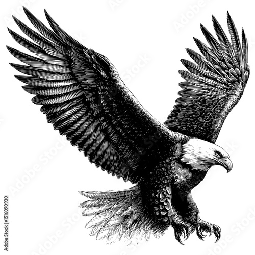 A griffin is depicted with its wings outstretched in a black and white image, presented as a sketch engraving on a white background with a scratch board effect