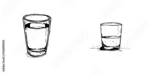 A partially filled drinking glass is situated by itself on a plain surface, symbolizing hydration through a simple line drawing that represents refreshment and conveys concepts of wellness and health