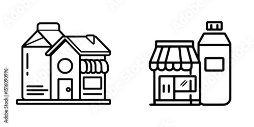Modern illustration of a simple building with a storefront design featuring clear shapes and defined lines, iconic in style