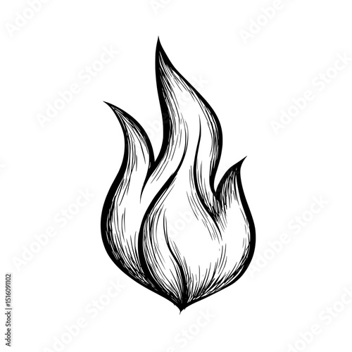 A sketch with a black and white outline, lit by a match, resembles an engraving and imitates a scratch board