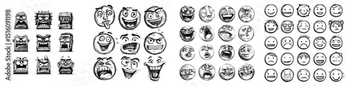 The pixel emojis feature a sad emoticon and a retro art character, alongside a cute and happy y2k laugh and kiss, showcasing a range of emotions through retro face illustrations