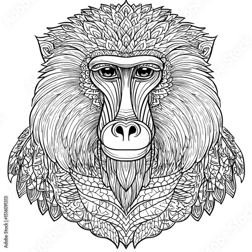 The phrase Minimalist Baboon Mosaic Outline in Arc Window refers to a particular coloring book
