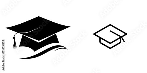 A side-view icon of a graduation cap is depicted, highlighting the tassel and the cap's profile, making it a stylish choice for branding or user interface