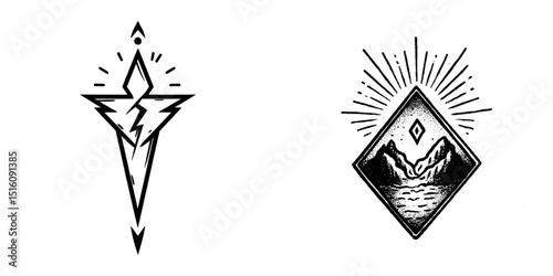 Geometric shape known as a prism is depicted in isolation with rays in a black and white outline line art drawing style