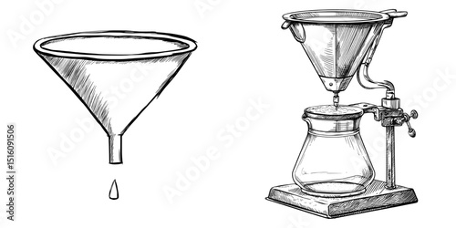 Modern illustration of a minimalist funnel, hand drawn, for kitchen and workshop use in various pouring tasks