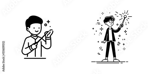 Outline icon of a vacuum cleaner, a figure vacuuming in line art illustration