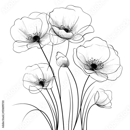 This modern illustration showcases a beautiful floral vintage sketch of hand-drawn flowers