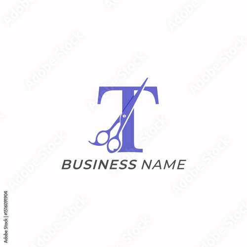 design logo creative letter T and scissors