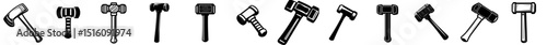 Drawing of a hammer featuring a curved claw and solid handle, rendered in simple black and white lines