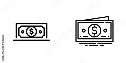 A dollar bill with a central dollar sign is illustrated in a straightforward black and white icon