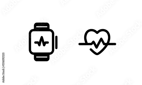 A smartwatch with health monitoring and heartbeat pulse is represented by a modern wearable device icon