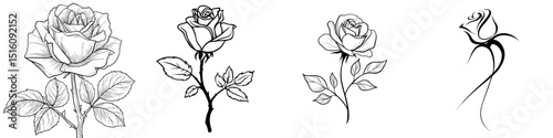 This modern line art featuring an elegant black and white rose flower is ideal for incorporating classic beauty into your designs, suitable for logos, tattoos, invitations, and various other creative