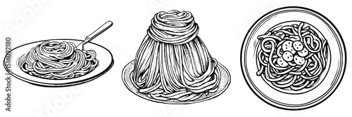 Line art drawing of a spaghetti outline coloring book page
