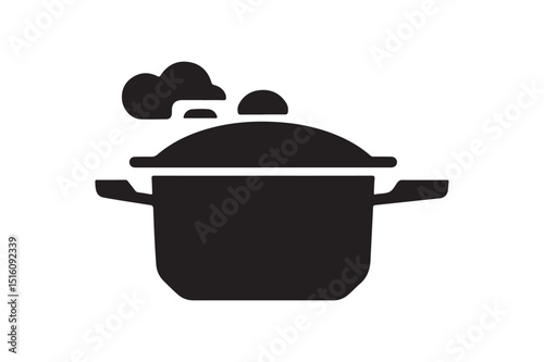 Minimalist Black Cooking Pot with Steaming Hot Food Vector Icon Symbol