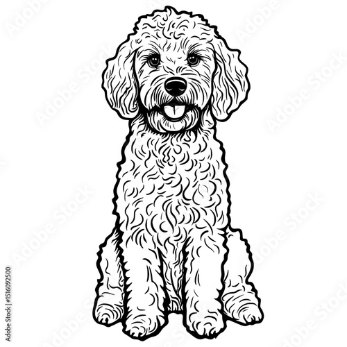 Pets illustration featuring a hand drawn black and white line art Papillon dog logo