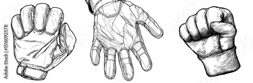 Doodle style modern illustration of a protective work glove and construction tools for hand work
