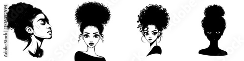 A portrait of an African American woman with a beautiful face is depicted in a simple black silhouette graphic