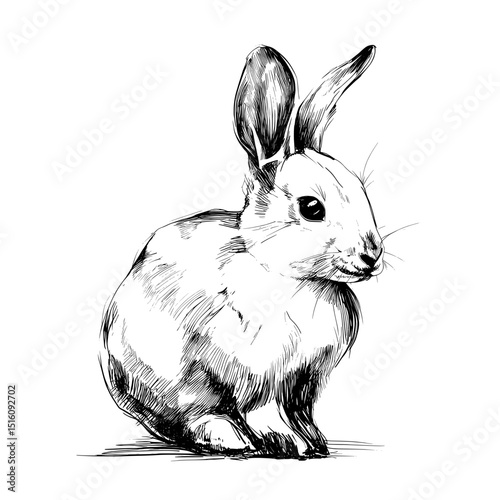 Illustration of a rabbit in modern ink sketch style on white background