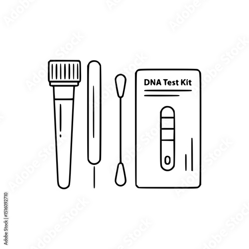DNA test kit components including swab and collection tube concept of line drawing on a transparent background  