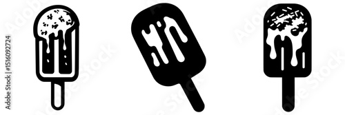 Black single melted popsicle on the floor line icon, a simple design for a modern illustration, is represented as a flat and sweet pictogram for use in app logos, web buttons, and ui ux interface