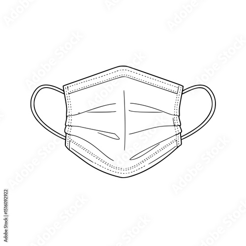Line drawing of a medical face mask on a transparent background  