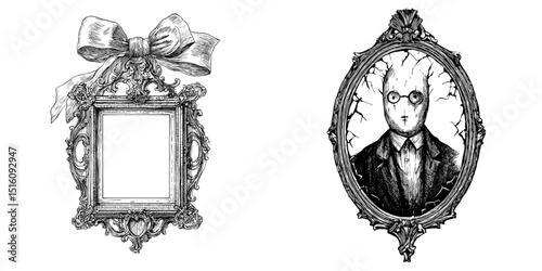 Modern illustration of a hand drawn ink sketch featuring a retro photo frame