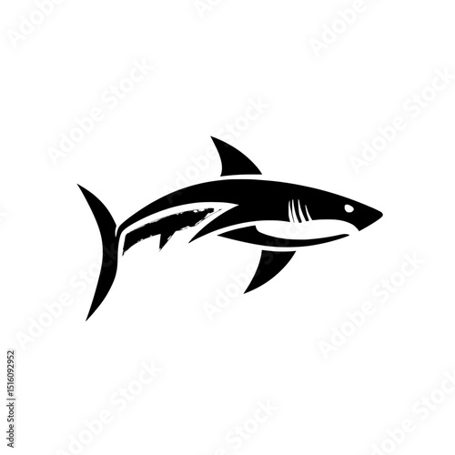 The modern illustration showcases a shark through a simple and minimalist silhouette