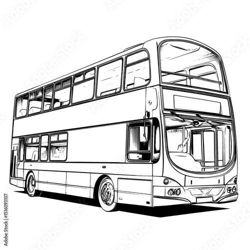 Modern illustration of a large black bus symbol outline positioned at the center on white