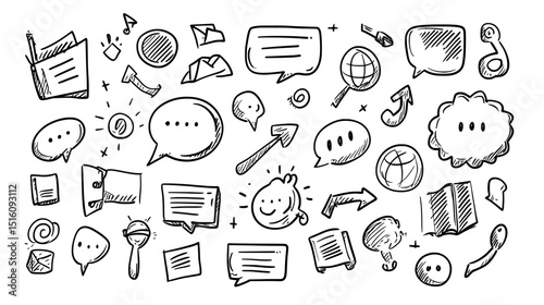 Modern set of hand-drawn doodle arrows, schemes, diagrams, infographics, and presentation elements, all in black, set against a clean white background