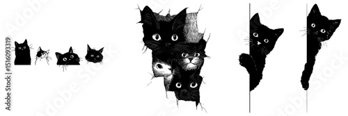 Black Cat Peeking, Kitty Graphic Silhouettes, Peek Kittens' can be described as a collection of feline-themed graphics