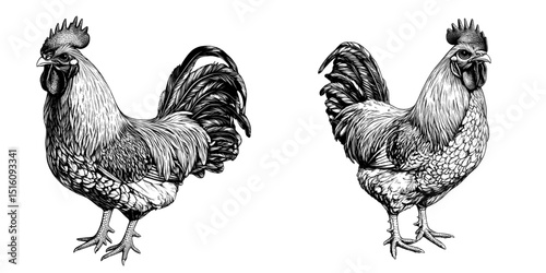 A rooster is depicted in a hand-drawn doodle style illustration