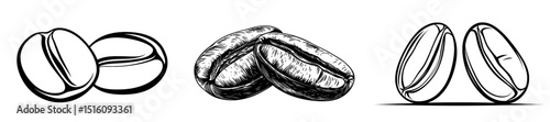 The silhouette of coffee beans is depicted in black, part of a modern template