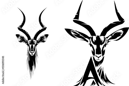A gazelle head is depicted in a simple, minimalist, and modern design, shown in timeless black and white