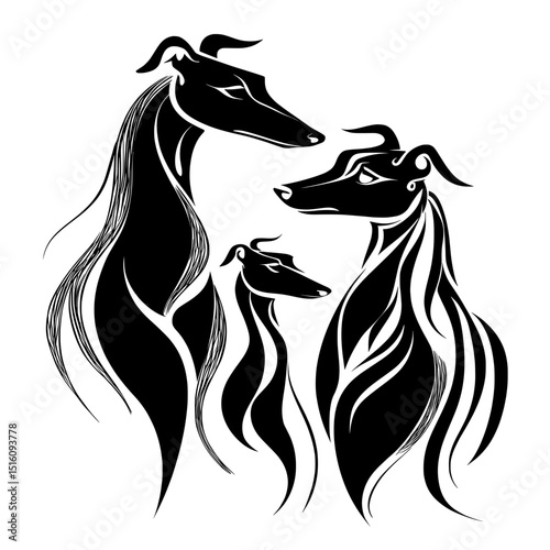The modern Greyhound illustration, Speed and Elegance, features a silhouette set that embodies the swiftness and poise of Greyhound beauty in a captivating way