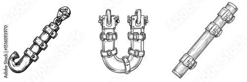 A hand-drawn doodle of a leather belt for trousers is an accessory of men's traditional costume, featuring a fabric garment with a metal buckle in a business style, depicted in modern line art