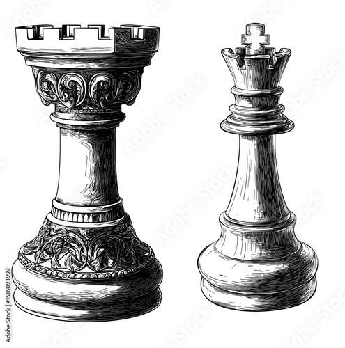 A hand-drawn sketch of a bishop chess piece is set against a transparent background in a modern illustration suitable for cards or posters with a trendy design