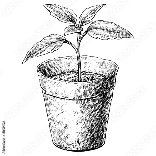 Eco-friendly concept featuring a biodegradable seedling pot with a growing plant