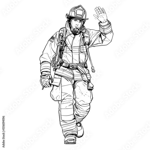 Dedication and service are palpable as a confident firefighter walks in their gear, ready to face any challenge