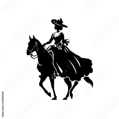 A calgirl on horseback is shown as a silhouette illustration