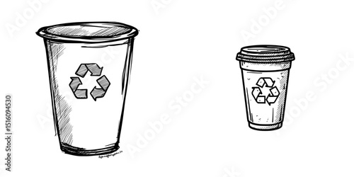 Modern black and white line art features a glass recycling icon
